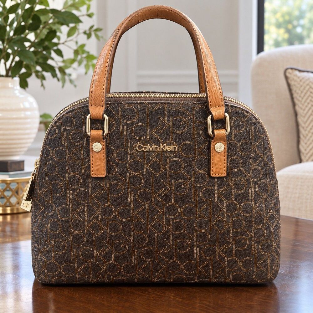 Calvin Klein Domed Satchel Med Monogram Canvas No Tag READ Classic Calvin Klein